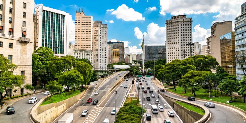 Traffic interchange in Downtown Sao Paulo in Brazil